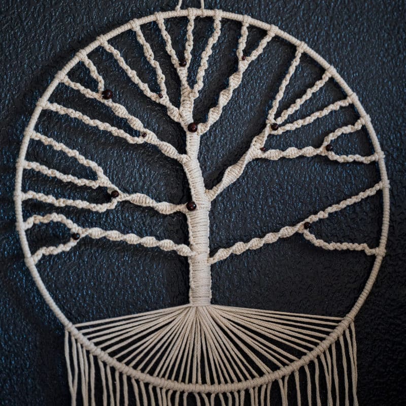 Mineraux et macrame Suspension murale arbre de vie ecru 2